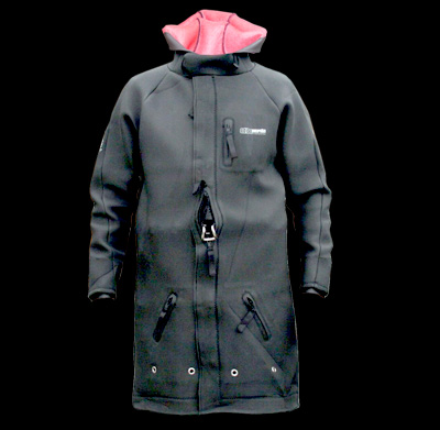 neoprene coat with opening for harness hook